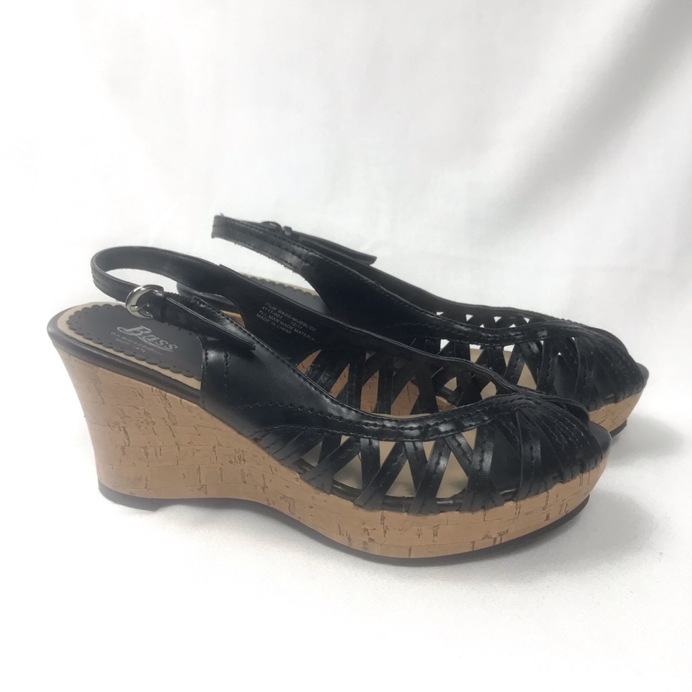 GH Bass & Co. cork wedge peep toe shoe 7.5 black